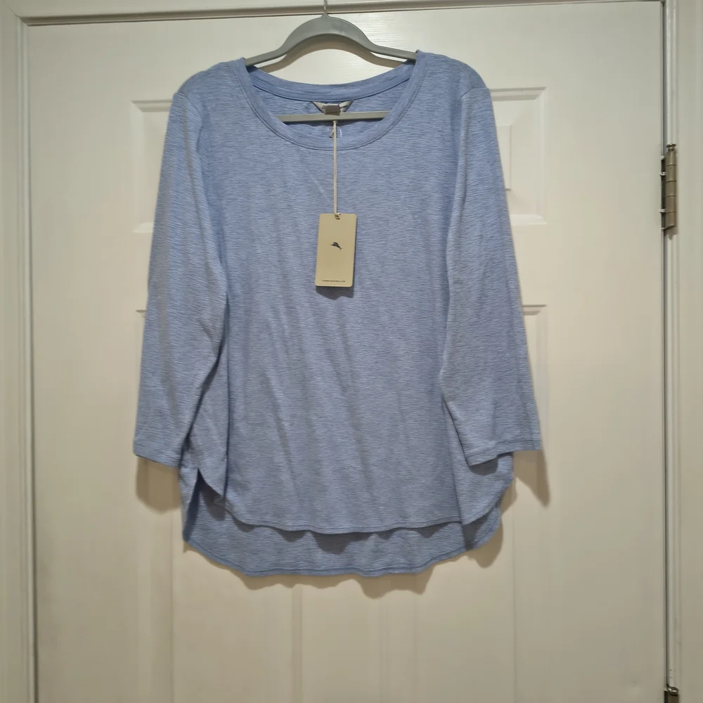 nwt tommy bahama Scoop Neck 3/4 Sleeve Blue Cotton Shirt Women's Size XL - Picture 1 of 9
